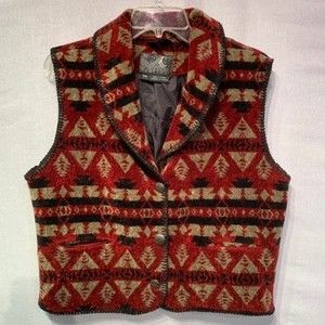 Tsunami Vest Women's Medium Chenille Southwestern Navaho Aztec Silver button